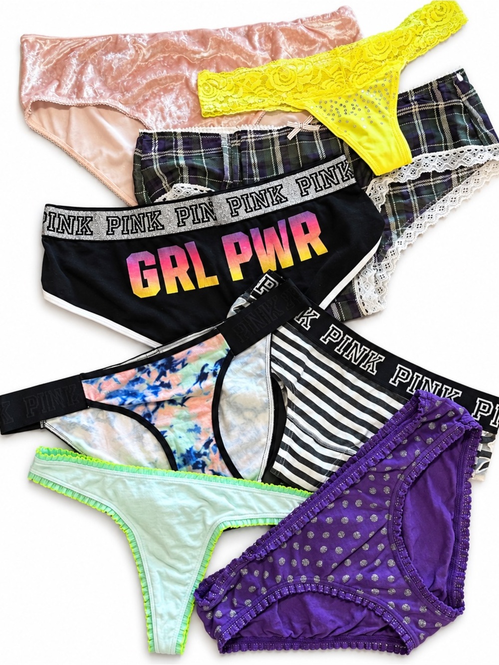 VNTG 90s Victorias Secret PINK/Unbranded Hipster Thong Bikini Panty Lot x 8 NWOT